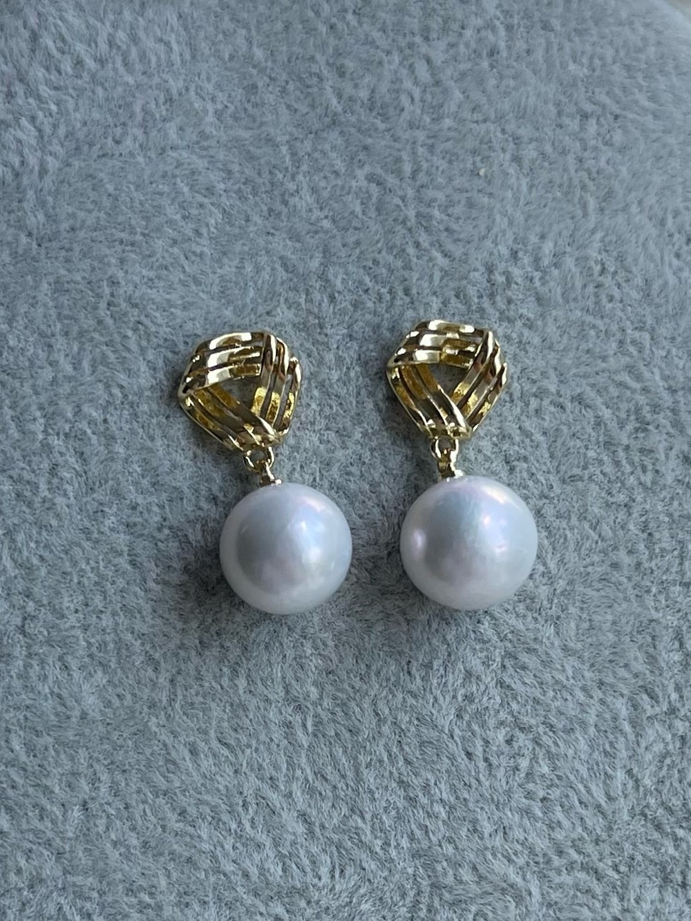 Gold and Genuine White Pearl Drop Earrings - Women Jewelry 60
